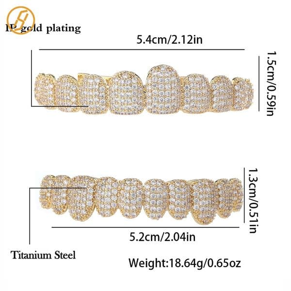 Titanium Steel 18K Gold Plated Cubic Zirconia Full Diamond Hip Hop Grillz Rapper Body Jewelry S925 Silver Plated Teeth Grills Original Jewelry Designer Grillz