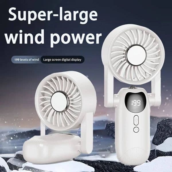 New 4000Mah Portable Handheld Fan, Flashlight Power Display, USB Rechargeable Battery, Foldable As Desktop Fan With Neck Strap, Lightweight Personal Cooling