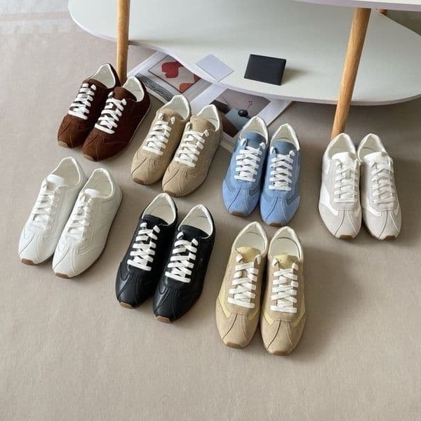 P Luxury Designer Shoes Women's Retro Style Classic Suede Casual Sneakers, Leather Upper Low-Top Lace-Up Flat Shoes, Comfortable Walking Shoes for Daily Gift Size 35-40