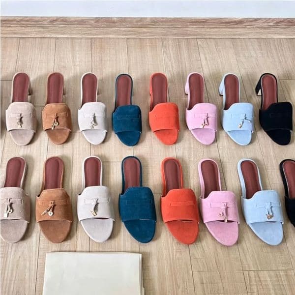 L Women's Luxury Suede Tassel Mule Sandals - Designer Inspired Flat Low Chunky Heel Slides, Elegant Slip-On Slippers for Casual Chic Girlfriend's Birthday Gift Size 35-42