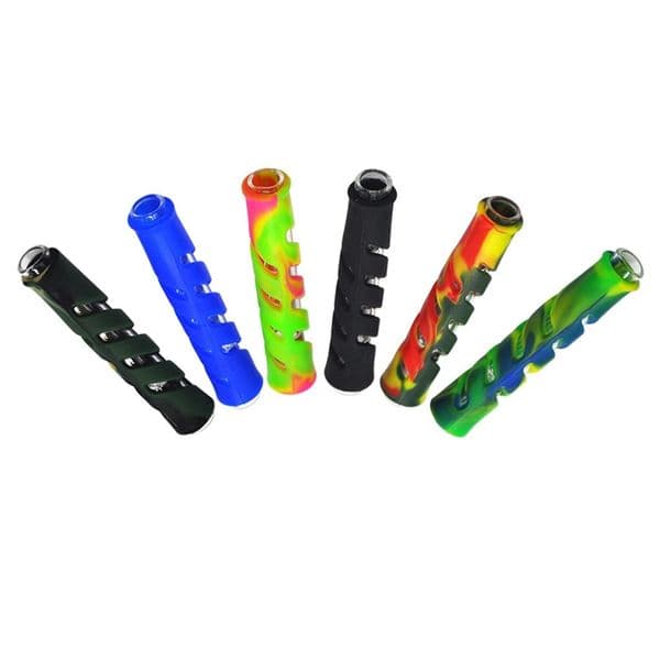 Wholesale Colorful mini Silicone Protect Glass Dry Herb Tobacco Filter Pipes Cone Cigarette Holder Tip Portable Mini Catcher Taster Bat One Hitter Tube for smoking
