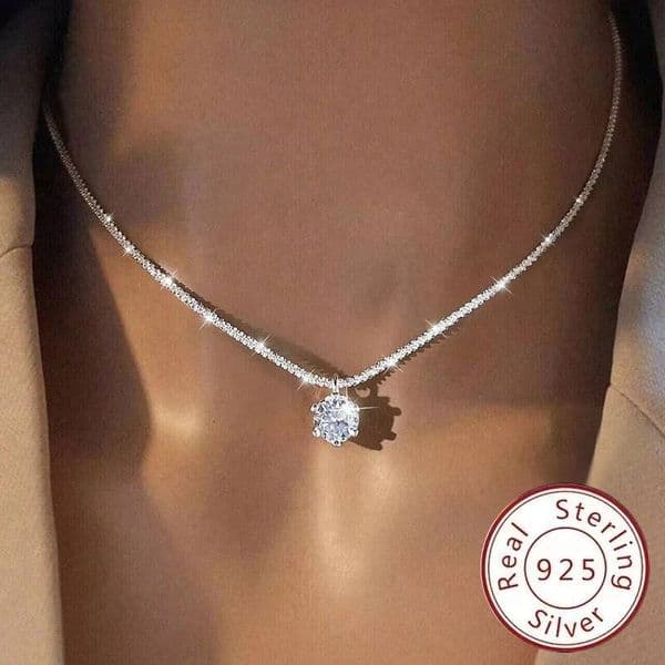Comfortable Real Moissanite Diamond 6 Prong Pendant Necklace 925 Sterling Silver Sparkling Cauliflower Chain for Women Wedding Fine Jewelry
