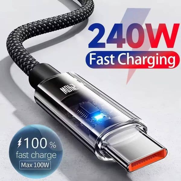 0.25/1/1.5/2M 240W Nylon PD Super Fast Charging Cable With LED Display USB To Type C Quick Charge Data Cords New ddmythur