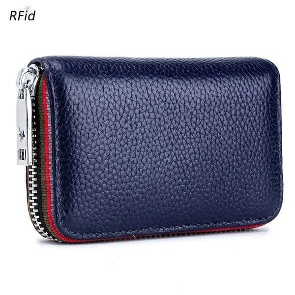 Genuine Leather Men Women Holder Small Zipper Wallet Solid Coin Purse Accordion Design Rfid ID Business Credit Card Bags
