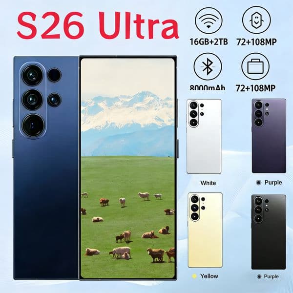 Designer smartphone S25 ultra S26 Ultra Android Smartphone Camera Face Unlocked LTE 16GB+1TB HD GPS Mobile Phone Ring Packaging