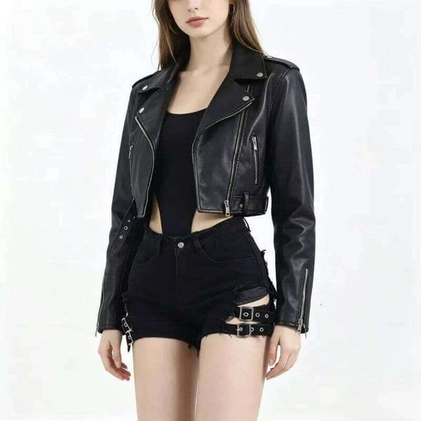 Fashionable personality, retro trend, irregular summer motorcycle denim rock women's shorts, slim fit and versatile