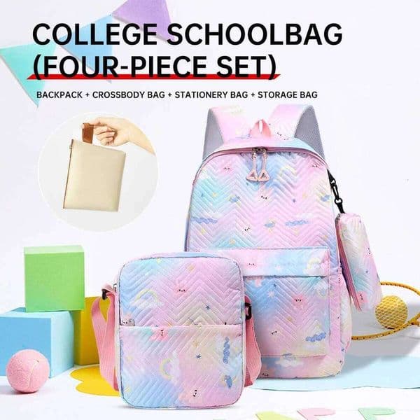2026 New Style Schoolbag Girls, Fresh Cute, Large Capacity Three-Piece Set Junior High Students, High-Value and Cute Backpack for Elementary School Students