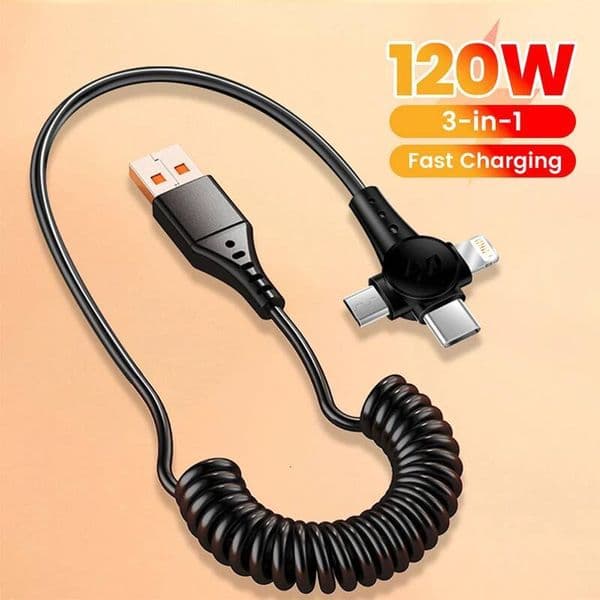3-in-1 Retractable Data 6A Fast All Scene Mobile Phone Anti Winding Portable Charging Cable ddmythur
