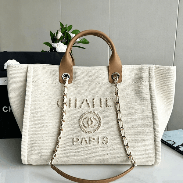 Designer Bags Canvas Beach Tote Bag for Women unisex Luxury Summer Travel Handbag Shopping Tote bag Large capacity Versatile Fashion Purse pearl letters 001