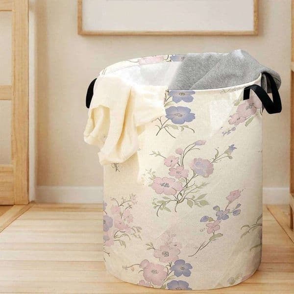 Pink blue floral print foldable large capacity storage bucket, children's toy and clothing storage, home bathroom