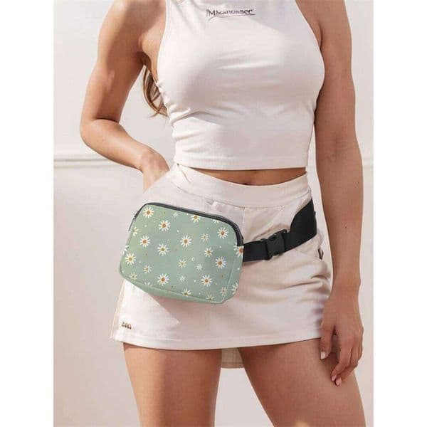 1pc,green daisy fashionable adjustable crossbody neutral sports waist bag, suitable for running