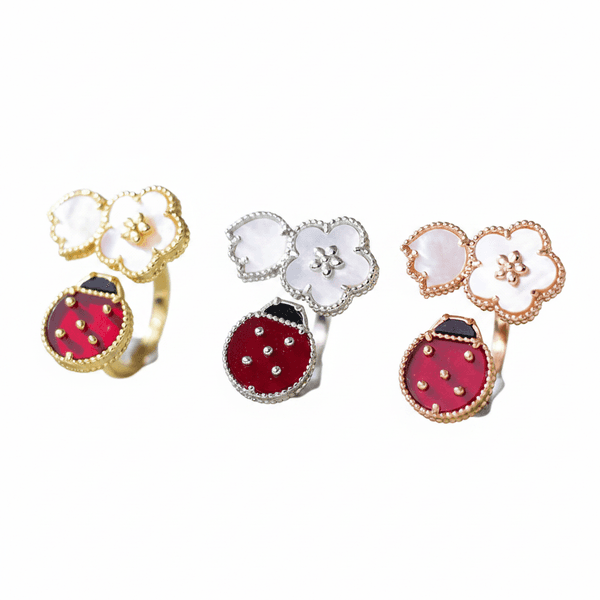 Brand Clover Ladybug Ring Fashion High Quality Mother Shell Jewelry 18K Gold Ring Designer for Women