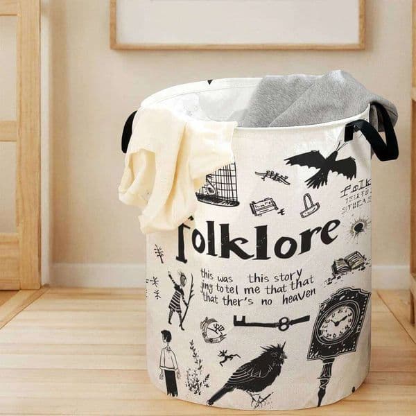 Folklore Themed Doodle Print Foldable Large-Capacity Storage Basket, for Kids' Toys and Clothes, Home & Bathroom Use