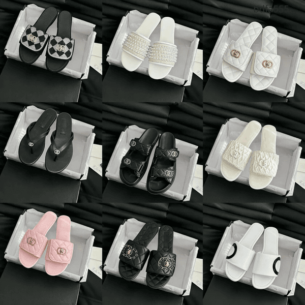 Quality Women Calfskin Sandals Quilted Summer Designer Sandles Shoes Platform Flats Low Heel Wedge Diamond Buckle Sandal Slipper Size35-42