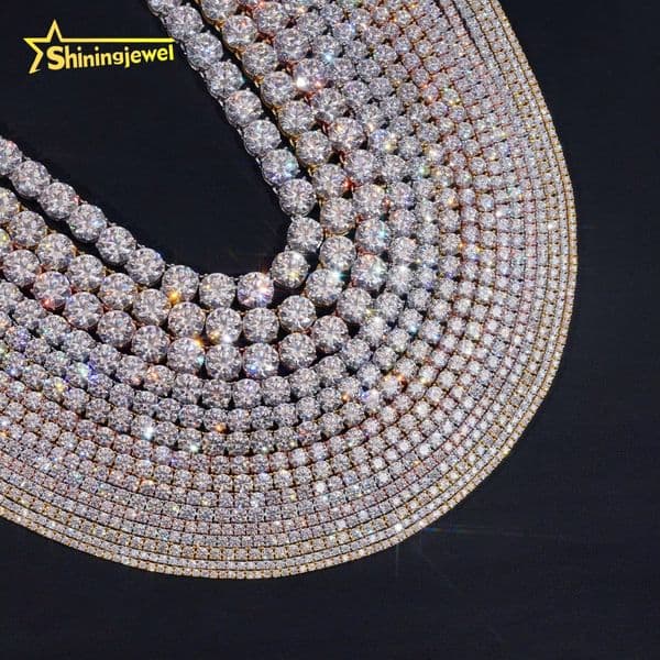 Pass Diamond Tester Hip Hop 925 Sterling Silver Double Security Clasp VVS Moissanite Tennis Chain Necklace