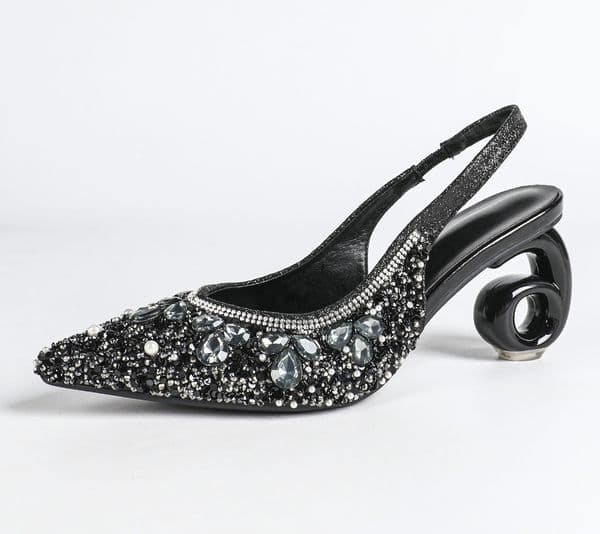Designer Women Dress Shoes Luxury Fashion Sequined Pumps Pointed Toe Thin Heels Hollow Back Strap Diamonds Wedding Party Elegant Ladies Sandals