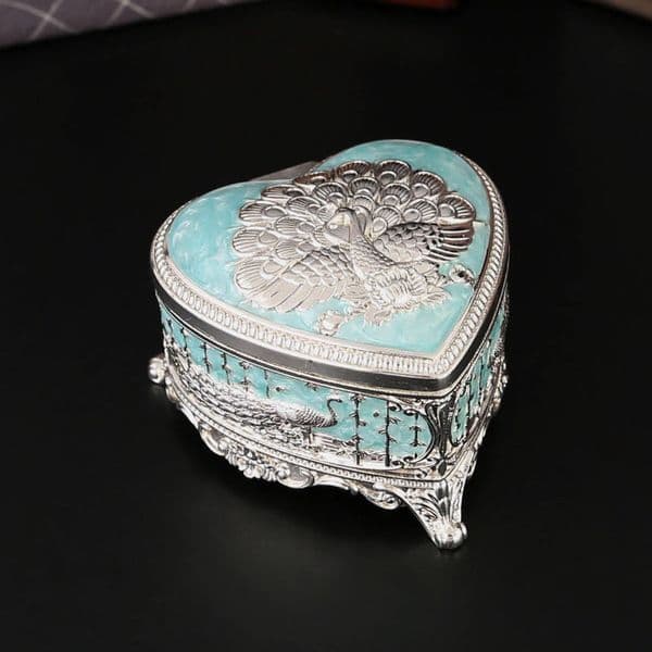 Peacock Flower European Retro Earrings Studs Storage High-end Creative Silver Blue Jewelry Box