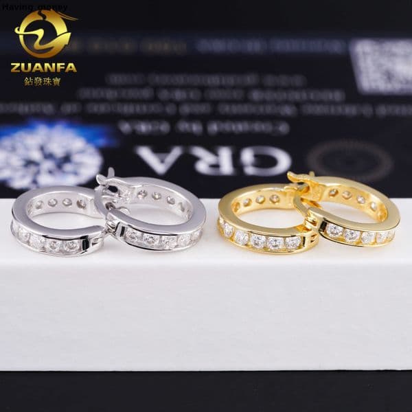 Zuanfa S925 Silver Moissanite Simple Hoop Earrings Hip Hop Unisex Personality Earrings