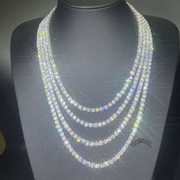 Hip Hop Iced Out 925 Sterling Silver 3mm 4mm 5mm Moissanite Charm Link Chain Necklace Platinum/Gold/Rose Gold Plated Unisex