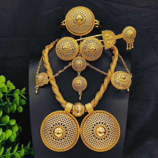 Ethiopian Gold Plated Bridal Jewelry Sets Necklace Earrings Bangle Ring Gifts Wedding Jewellery Set For Women