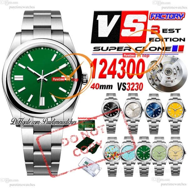 124300 VS3230 Automatic Mens Watch VSF 41mm Polished Bezel Green Stick Dial 904L OysteSteel Bracelet Same Serial Card Puretimewatches CHS Reloj Hombr Max Version