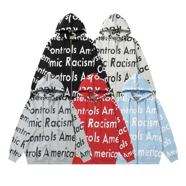 Brand 24S Trendy DT Kapok Full Print Letter Cardigan Hooded Sweatshirt Unisex High Street Hoodie Et