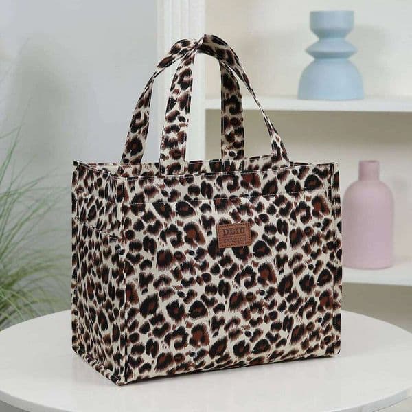 large-capacity aluminum foil lining, leopard print pattern, lunch box storage bag, handbag, suitable for work,school