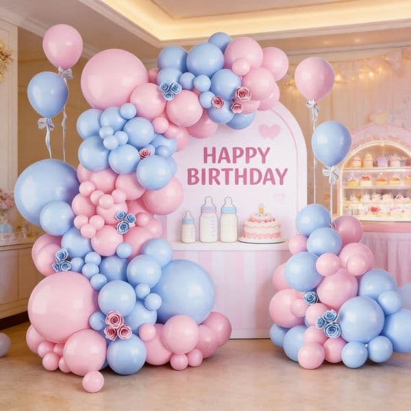 Baby Pink Blue Macaron Themed Party Balloon Decoration 111 Pieces Balloon Garland Warm Atmosphere Layout