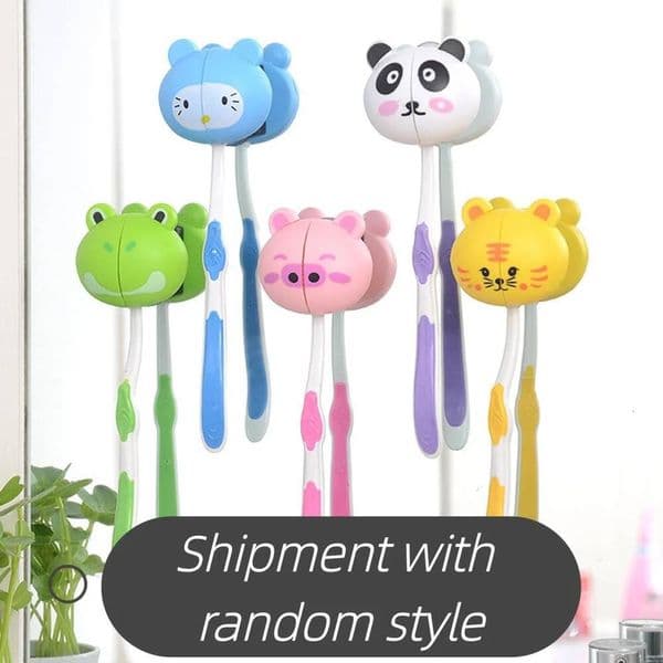 Cute Cartoon Animal Head Holder with Stand Cup Mount Suction Punch-free Toothbrush Storage Rack, Random One ddmythur