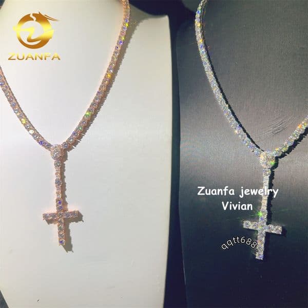 Buss Down 925 Sterling Silver Hip Hop Pass Diamond Tester Fashion GRA Certificated Cross Moissanite Tennis Chain Necklace