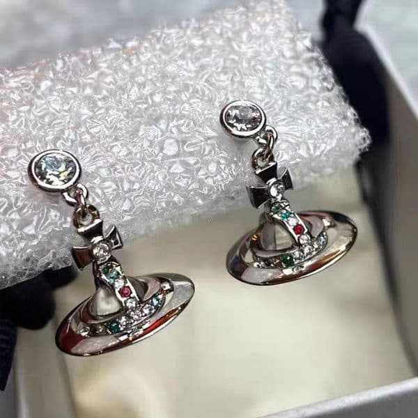 Viviane Vivienme Western Earings Designer Viviennelies Westwoodies Orb Earring For Woman Place Orb 3D Transparent Planet Mint Green Earrings