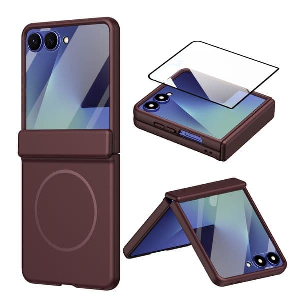 Phone Case For Samsung Galaxy Z Flip 8 7 6 360 Full Body Hinge Protection Stong Magnetics Support Wireless Charging Magnets Attraction Tempered Glass