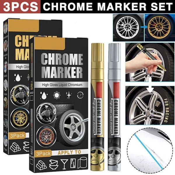 3Pcs Chrome Permanent For Car Bike Motor Tires Paint Pen Rubber Tyre Marker Metallic Markers