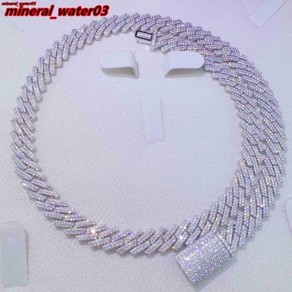 Popular Style Square Shape 10mm 2 Rows Hip Hop Iced Out 925 Silver FL Moissanite Diamond Pass Diamond Tester Miami Cuban Chain