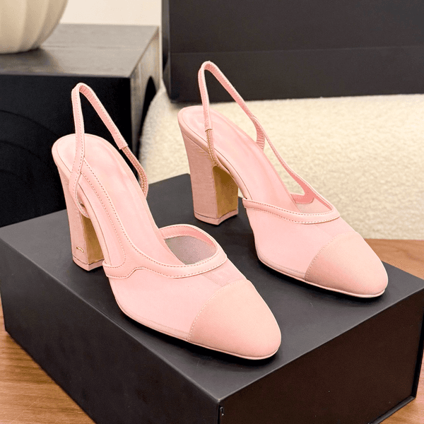 CC 26P High heels sandal Designer wed shoe woman luxury Leather slingback pink slide sandale 26c mesh slipper dress chunky heel Ballerina ballet flat bridal wed shoe