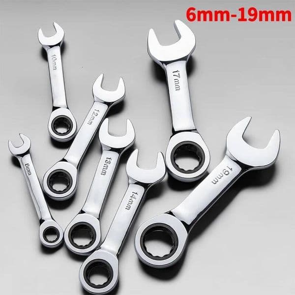 1PCS Stubby Spanner - 6-19mm Range, 72 Tooth Short Handle Ratchet Socket Wrenches for Auto and Nut Repair ddmynov