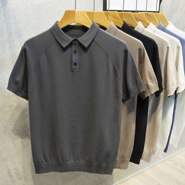 2026 Summer New Plus Size Polo Shirt, Solid Color, Turn-down Collar, Korean Style, Short Sleeve, Lightweight, Trendy Casual Cross-border Men's Clothing