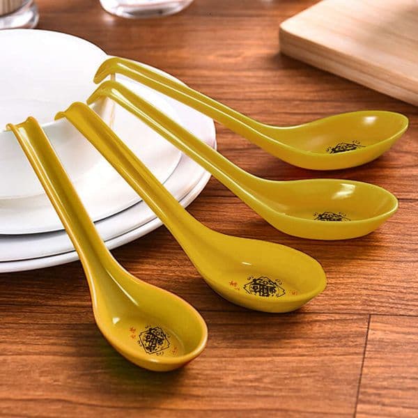 Lucky Melamine Imitation Porcelain Plastic Rice Spicy Soup Noodle Long Handle Spoon, Restaurant Porridge Spoon