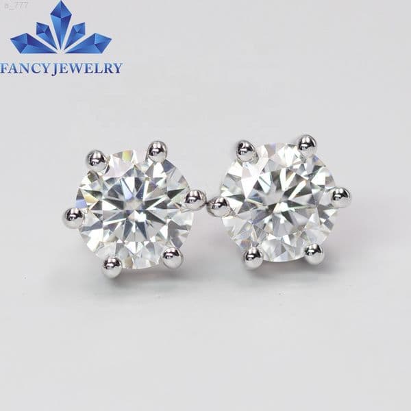 Wuzhou Moissanite Diamond 2CT 8mm Round Shape D Color VVS Clarify Stone Six Claw 925 Sterling Silver Earrings