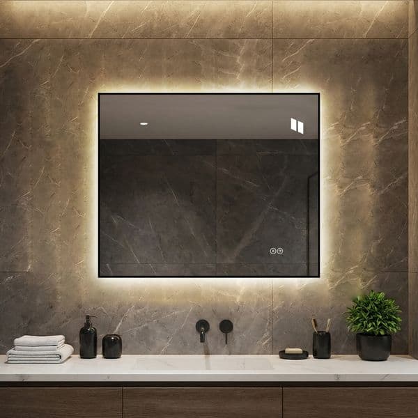 30" x 36" LED Bathroom Mirror Aluminum Frame Backlit Vanity Mirror Anti-Fog Dimmable & 3 Color Temperature Memory Function Wall Mounted