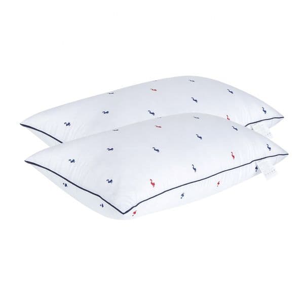 Kids Bed Pillow with Cute Duck Print, Soft Microfiber Filled Pillow with Navy Piping, Breathable Comfort Pillow for Children Bedroom
