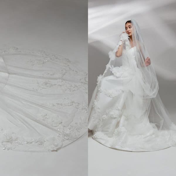 Modern High Quality Pearls With Rhinestone White Ivory Beaded Bride Veils Wedding Headdress Belos Arabe Customized S04