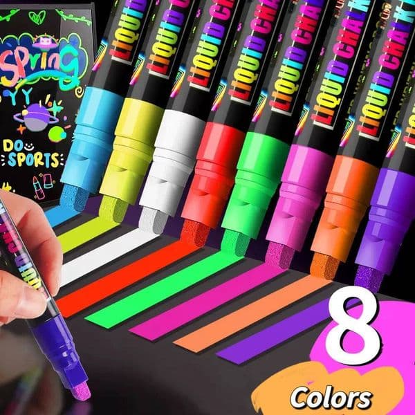 8 Pack Vibrant Liquid Chalk Markers Erasable Fluorescent Pens Chisel Tip For LED Writing Board Chalkboard Sign