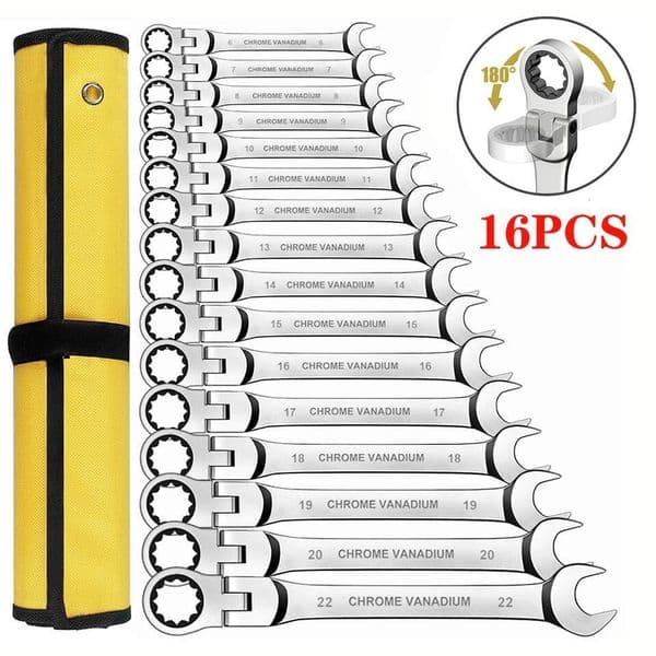 Combination Wrench Set, 6-23mm Metric Flex Head Ratcheting Wrench, Chrome Vanadium Steel Spanner with Bag ddmynov