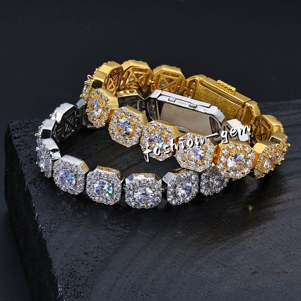 Wholesale 10mm Moissanite Bracelets Bangles Sterling Silver 925 18K Gold Plated Pass Diamond Test Fine Jewelry