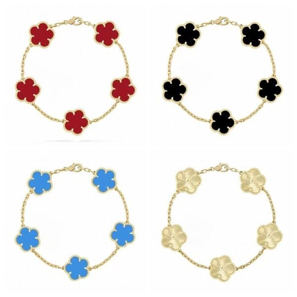 Designer Bracelet Women Four Leaf Clover Bracelet Plated 18K Gold Bracelet Red Green White Shell Agate Charm Bracelet Woman Wedding Party Jewlery