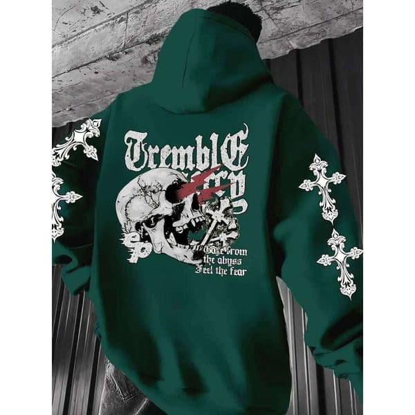 Trendy New Men's Autumn Skull Gothic Letter Printed Comfortable Breathable Hoodie Outdoor Street Style Clothing