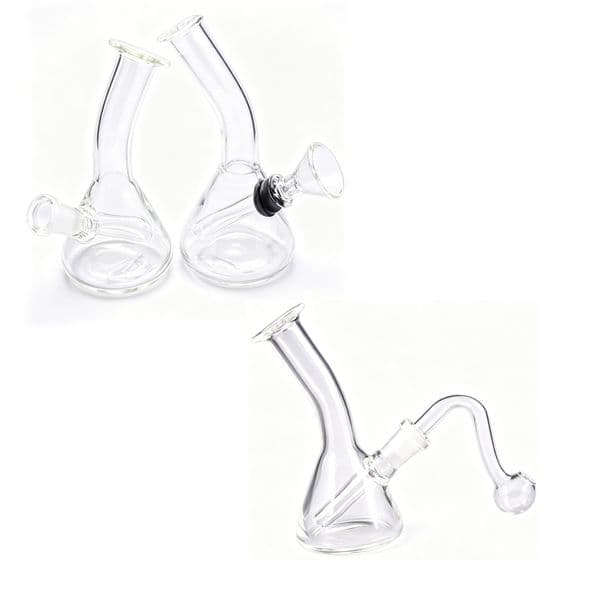 Wholesale Mini Beaker Water Pipe Bong Downstem Cute Glass Oil burner bongs with 10mm male Glass banger smoking Bowl in stock