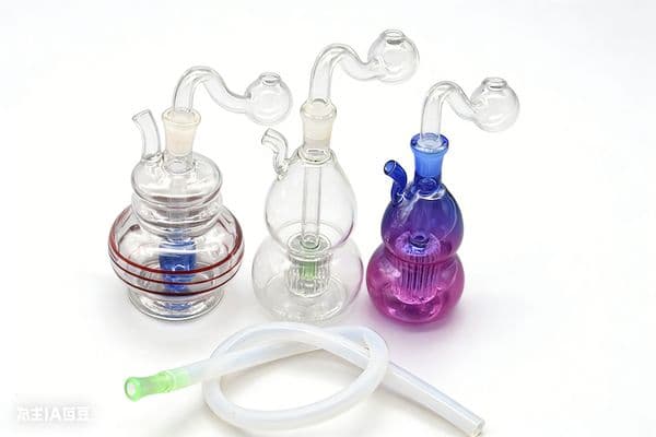 10mm Female Rainbow Colorful Mini Glass Bubbler Pipe Oil Burner Bottle Gourd Shape Mini Water bongs Pipes for smoking with Silicone straw hose and banger bowl