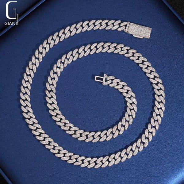 Hot Sale 8mm Moissanite Cuban Link Chain 925 Silver Necklaces HipHop Iced Out Moissanite Cuban Chains Past Diamond Test with GRA